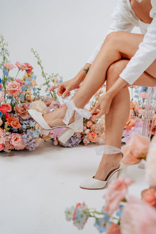 Charlotte mills ivory leather block heel glitter bridal shoes