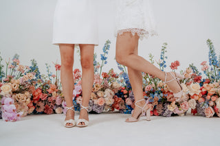 peep toe ivory and blush pink bridal shoes by Charlotte mills
