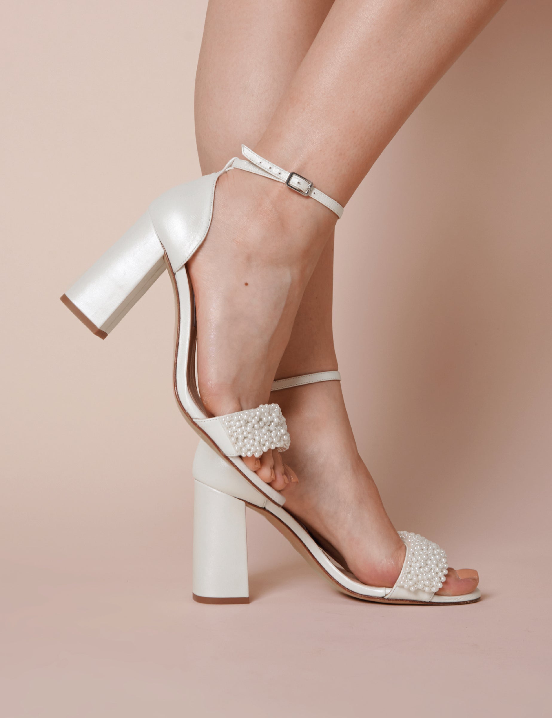 Juniper Pearl - Almond Toe Block Heel Wedding Shoes - Charlotte Mills